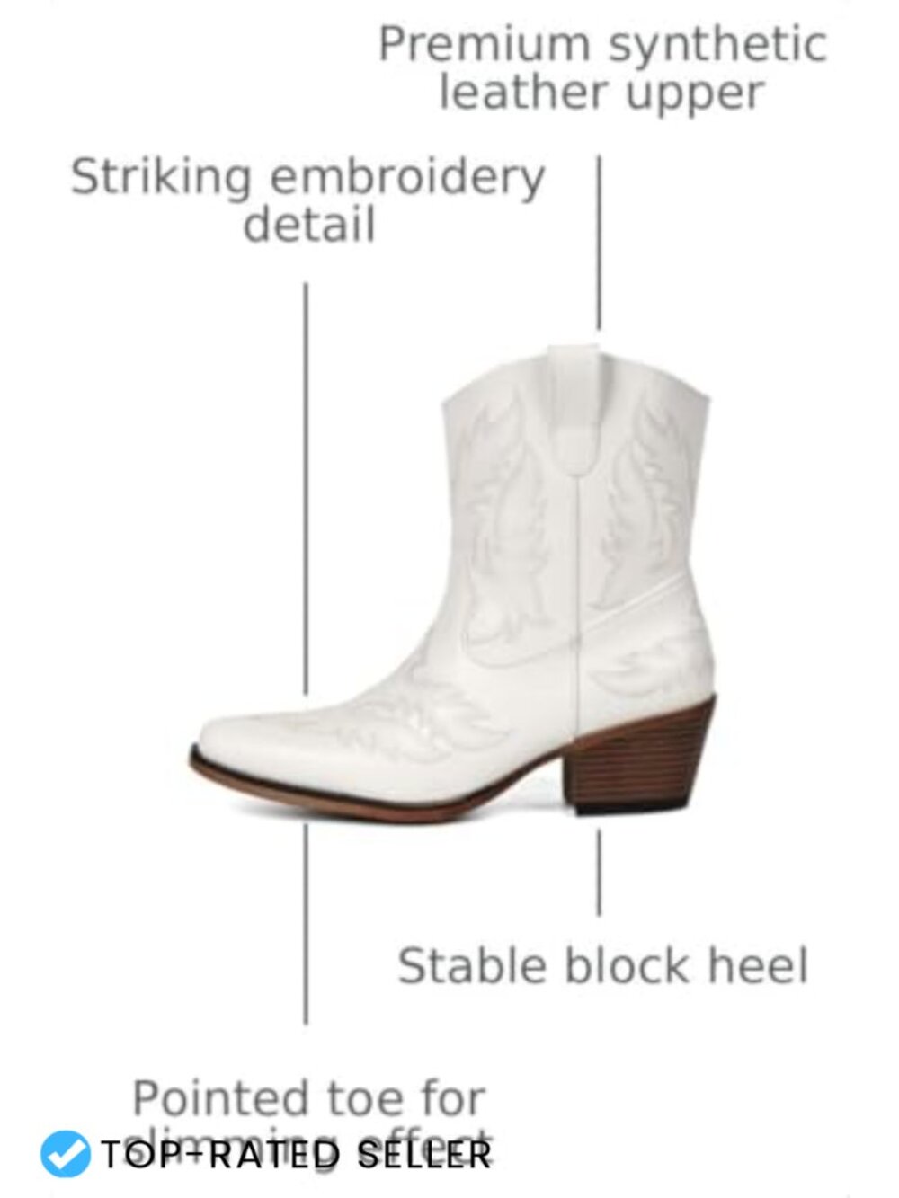 Women's Western Ankle Boots Block Heel Pointed Toe Embroidered Faux Leather - Picture 2 of 6